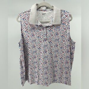 Lands' End Star Print Sleeveless Polo Tank Top, 100% Cotton, Women's 1X